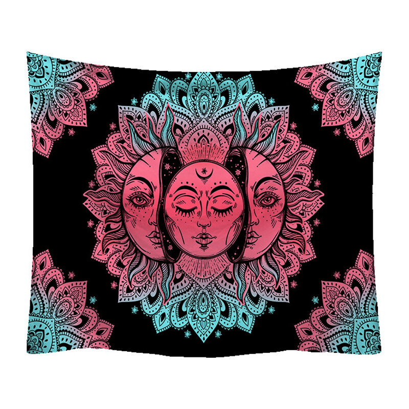 Tapiz colgante de pared de India, alfombra psicodélica de Mandala, brujería, sol y luna, tarot