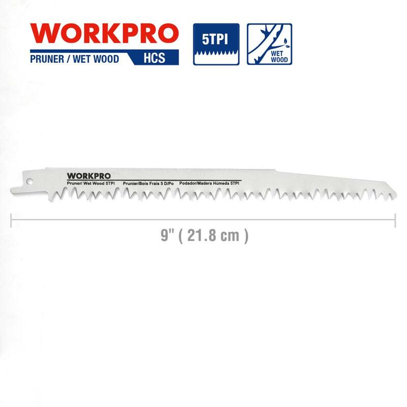 WORKPRO 230mm Saw Blades Wood Pruning Reciprocating Saw Blades Clean For Wood Fast Cutting (5 TPI) - 5 Pack 9 inchx1.3x5T