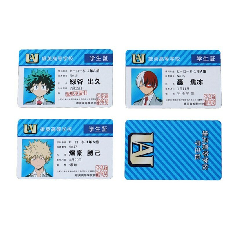 1 Buah Kartu ID Siswa PVC My Hero Academia Anime Perifer Kartu Makanan Sekolah