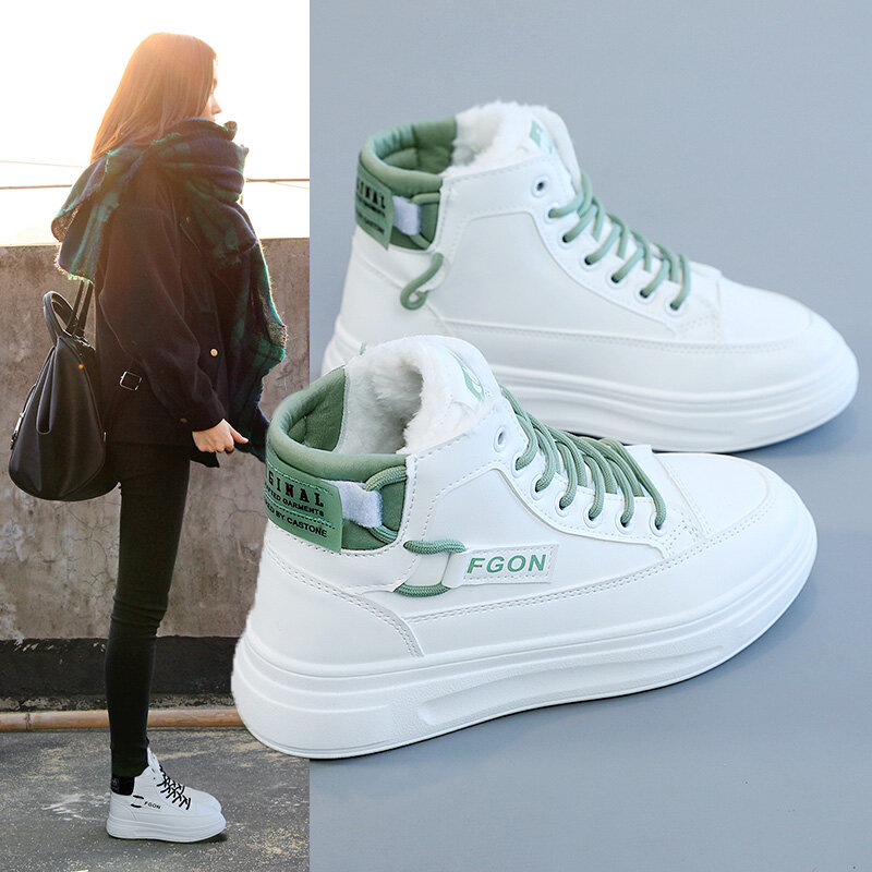New winter female student high-top shoes fashion thick-soled mid-heel lace-up casual sports shoes women's vulcanized shoes