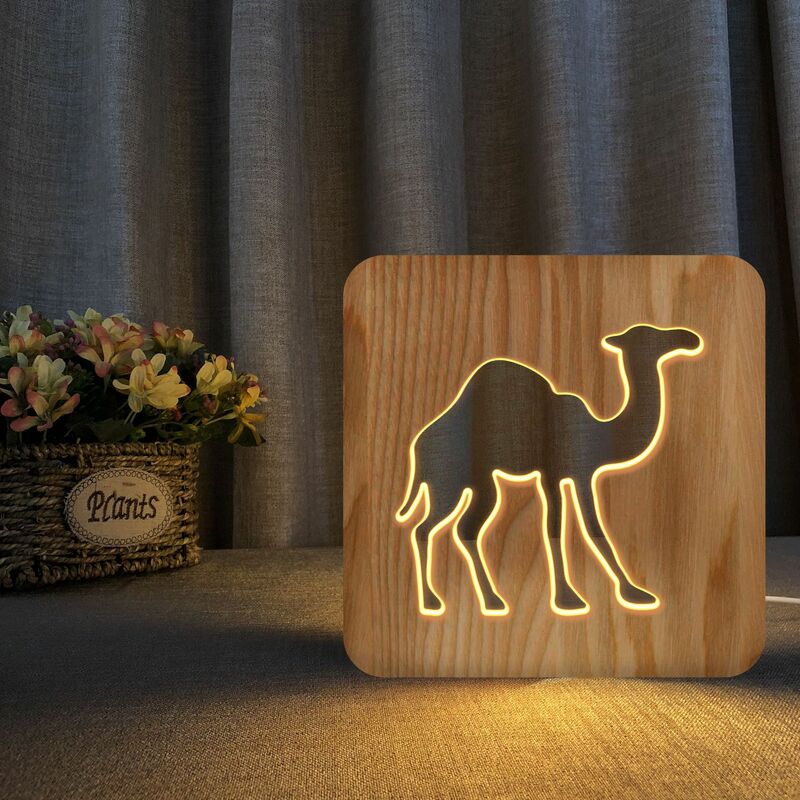 Настольная лампа в виде верблюжьего животного, деревянная лампа в скандинавском стиле, креативная прикроватная деревянная лампа для детск...