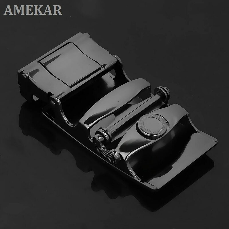 Hebilla de cinturón de trinquete automático para hombre, cinturón de cuero de aleación de alta calidad, color negro, ancho de 1,38-1,54 pulgadas