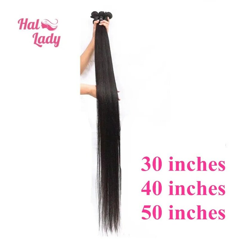 Прямые необработанные бразильские волосы для наращивания Halo Lady Beauty, 30, 32, 34, 36, 38, 40, 50 дюймов, 1 пучок, 1b