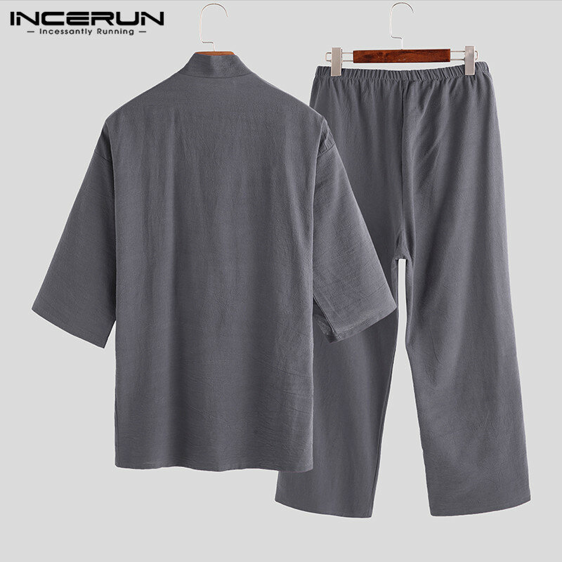 Pijama japonés de algodón para Hombre, conjunto de 2 unids/set, albornoz, ropa de dormir suelta y cómoda