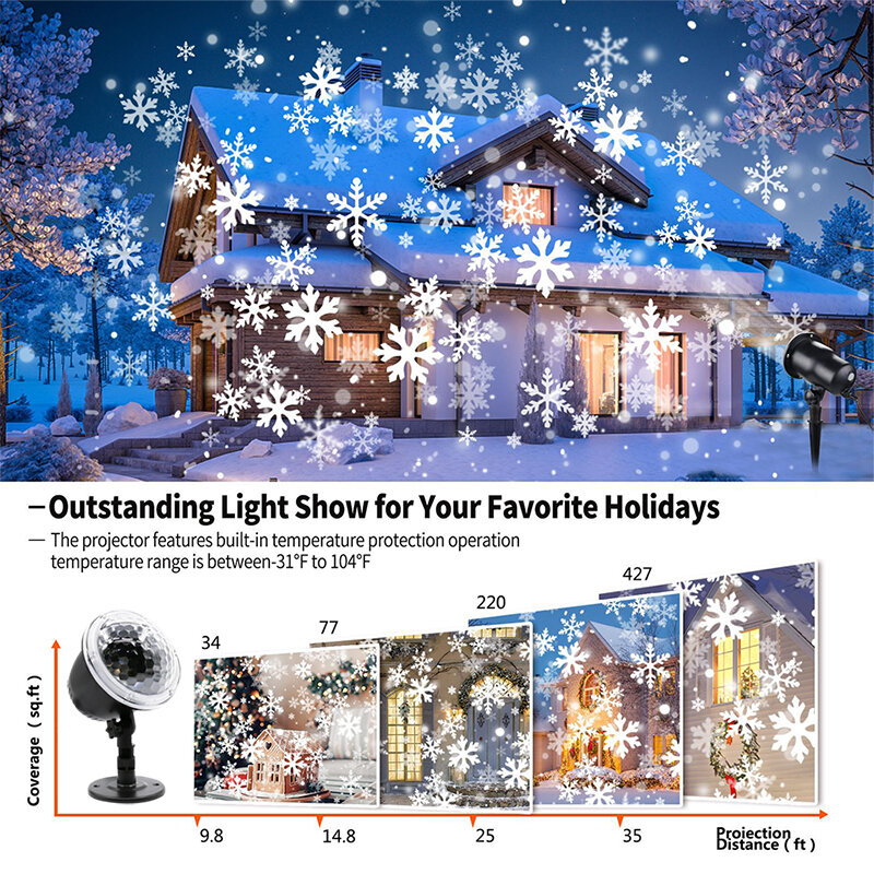 Рождественская проекционная лампа в виде снежинки, уличный садовый лазерный светильник для газона, Рождественское украшение, узор, точечны...
