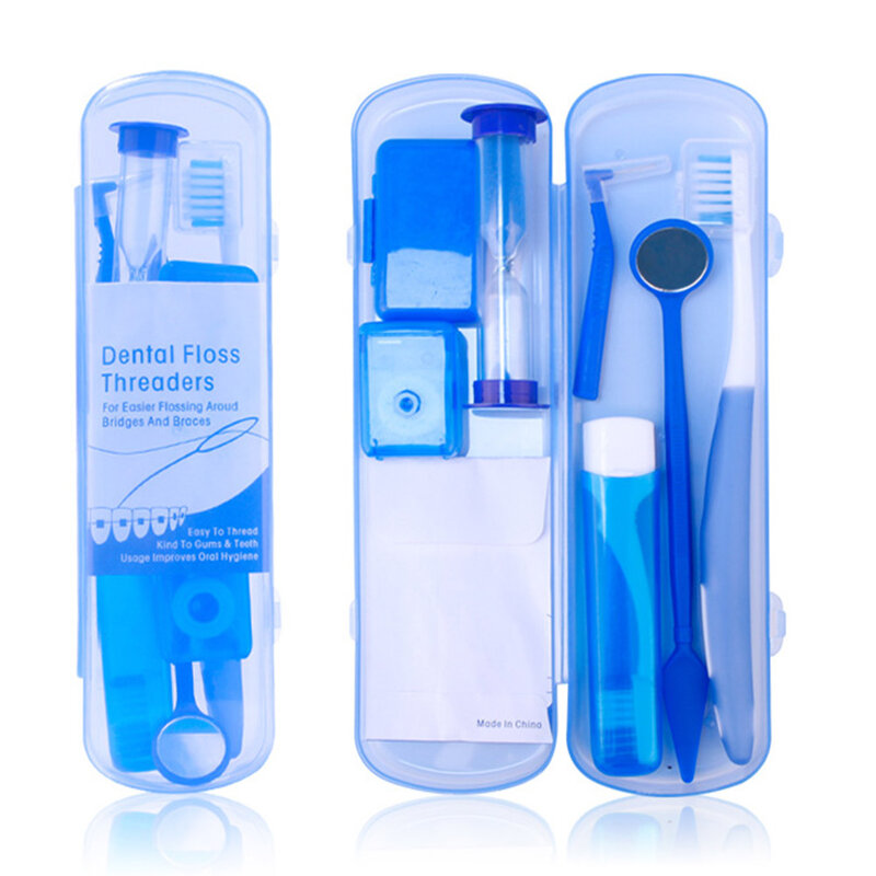 Kit de cuidados dentais ortodônticos, 8 peças, conjunto de escovas de dentes/espelho dental dobrável, escova interdental e muito mais com estojo de transporte