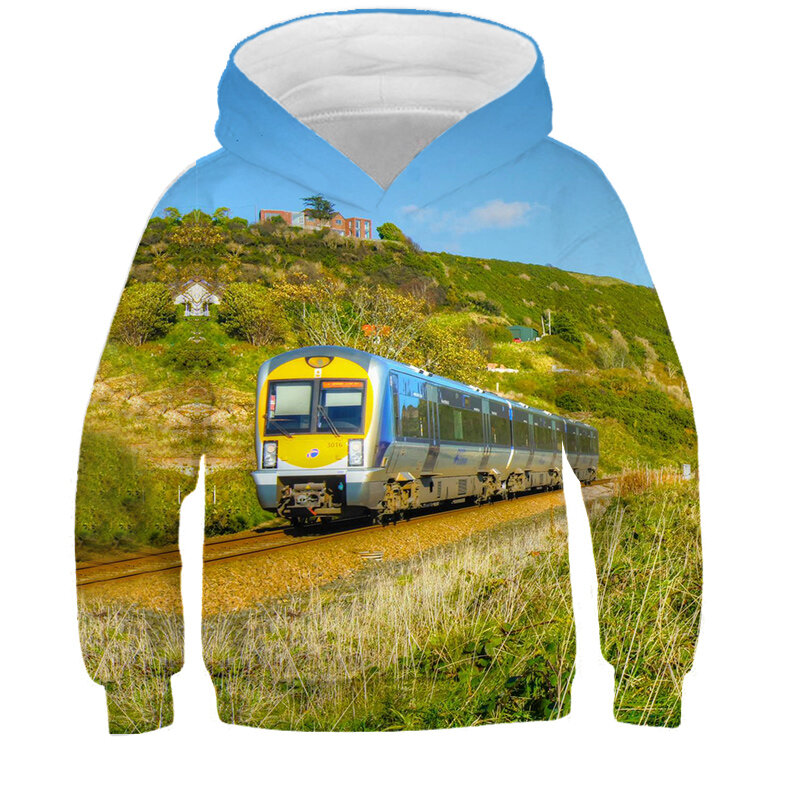 Dzieci pociąg bluzy jesień chłopiec ubrania 3D pociąg parowy bluzy dziecięce 4-14 lat dziewczyna odzież wierzchnia bluza Baby Boy nowe ciuchy
