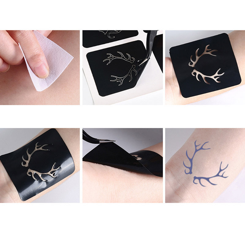 3 Pcs riutilizzabile hennè tatuaggio Stencil temporaneo impermeabile Unisex strumenti temporanei fai da te per le donne adesivi Body Art Stencil tatuaggio