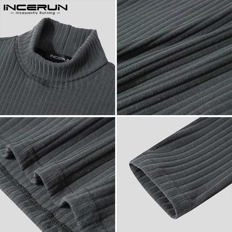 INCERUN เสื้อ2021เซ็กซี่ใหม่สันทนาการผู้ชาย Pullovers กระชับสไตล์ชาย Breathable All-Match เสื้อกันหนาวแขนยาว s-5XL