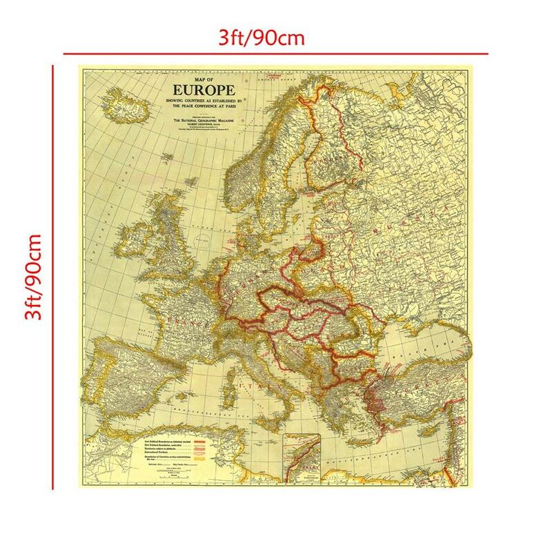 90 × 90 センチメートル不織布防水スプレー塗装マップのヨーロッパ in1920 平和会議のためにパリで壁装飾マップ