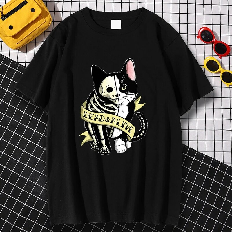 Schrodinger gato de dibujos animados divertido imprimir T camisa de los hombres S-XXXL verano Streetwear cuello redondo Camiseta Casual ropa transpirable camisetas de Hip Hop hombre