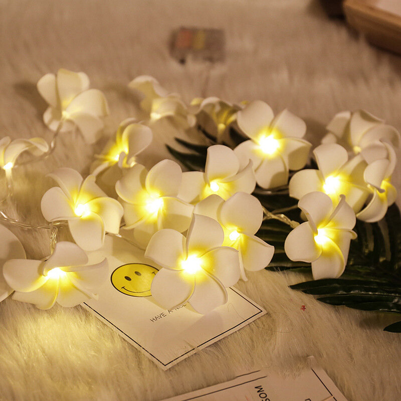 Guirlande lumineuse LED fleurs de Frangipani, en mousse artificielle hawaïenne, Plumeria, féerique, pour mariage, saint-valentin