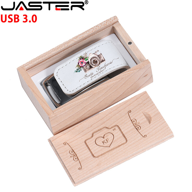 محرك أقراص فلاش usb عالي السرعة 3.0 بشعار مخصص مجاني ، محرك أقراص فلاش usb 128GB USB 64GB قلم أقراص 32GB USB عصا جلدية Usb + صندوق هدايا الزفاف