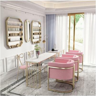 Ensemble de table et chaise à ongles en marbre double, de style nordique, de célébrités du web, en or, pour une ou deux personnes, et canapé en fer