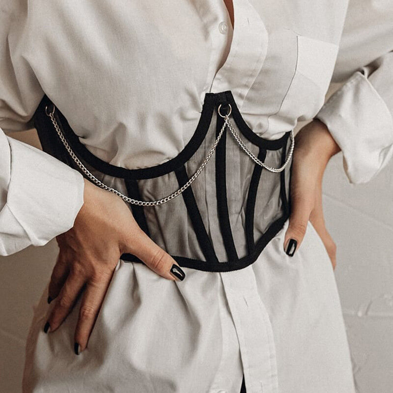 2021 tende cinture larghe per donna corsetto in maglia con lacci elegante catena in metallo cinturini in vita cintura elastica femminile asimmetria da donna