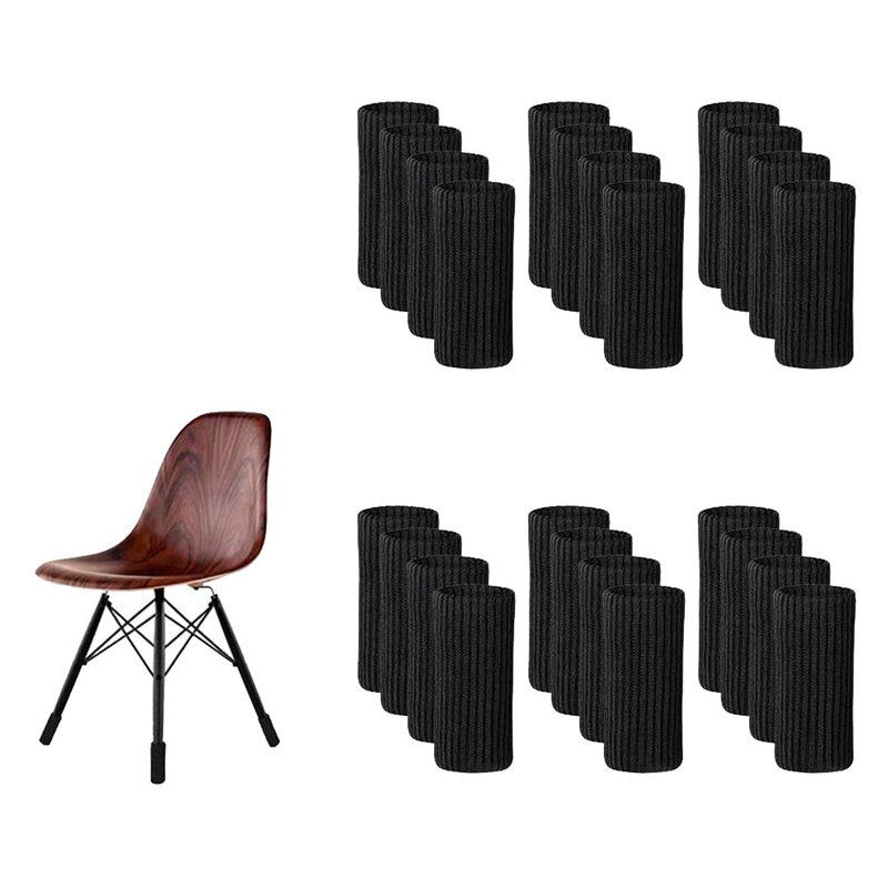 Lot de chaussettes tricotées pour pieds de chaise, lot de 4, protège-jambes de sol, couvre-pieds de Table (noir)