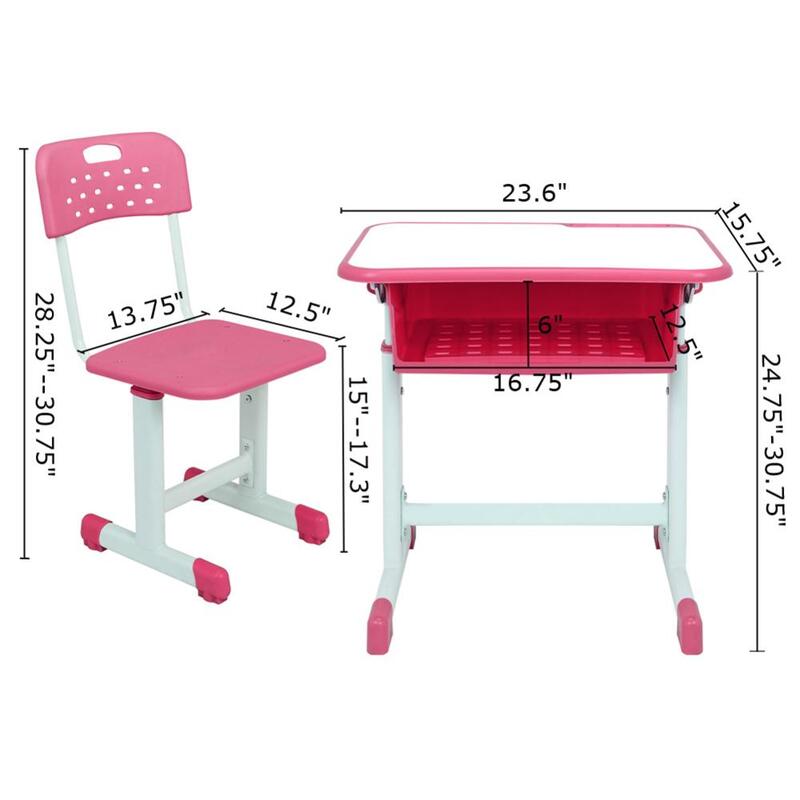 Escritorio ajustable para estudiante y silla, juego de mesa escolar y silla rosa