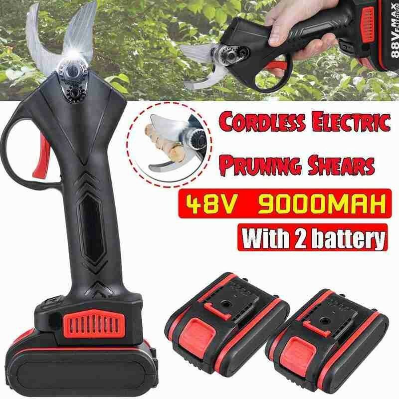 48V Cordless Electric Pruning Shears Secateur Branch Cutter 2 Lithium-ion 9000mAh Battery Garden Landscaping Pruning Shears