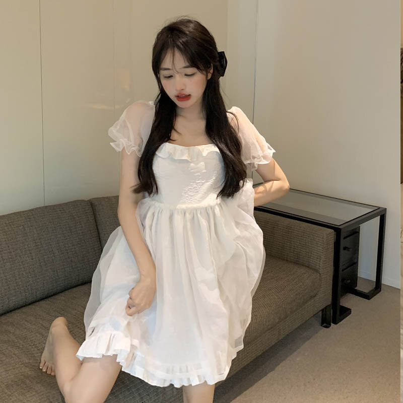 Lato nowy łuk księżniczka sukienka Party słodkie kobiety koreański wzburzyć Mesh sukienka wróżki francuski Vintage Kawaii miękkie sukienki dla dziewczynek Vestidos