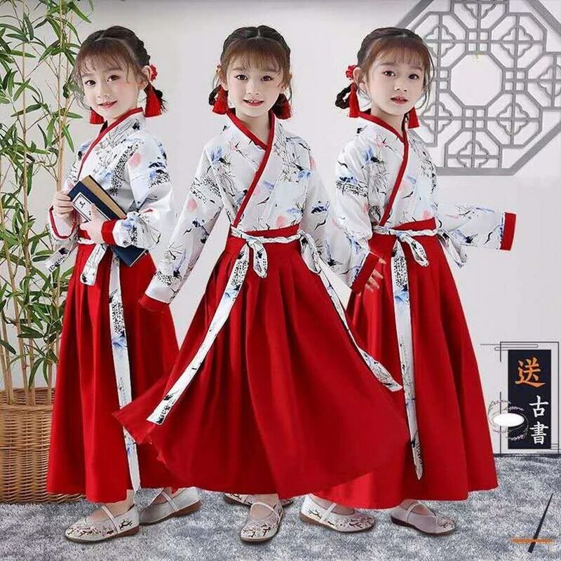 โบราณเด็กจีนหญิงแบบดั้งเดิม Han Dynasty Stage Performance Party เสื้อผ้าพื้นบ้านเต้นรำเด็ก Hanfu เครื่องแต่งกายชุด
