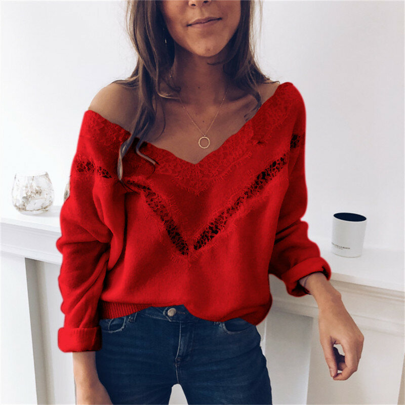 패션 세련 된 섹시 한 여자 스웨터 티 소프트 느슨한 긴 소매 셔츠 탑스 숙 녀 캐주얼 스웨터 플러스 크기 특대