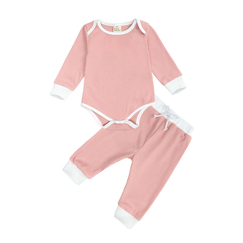 Bebê recém-nascido da menina do menino primavera outono conjuntos de roupas manga longa retalhos bodysuits calças elásticas 2 pçs outfits 2021