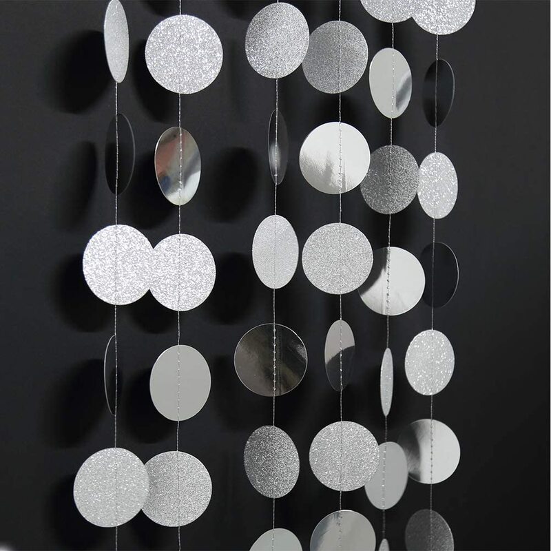 52 feet Glitter Silver Circle Dots Garland Paper Hanging Polk Dot Streamer Party Decoration Bunting Banner Backdrop