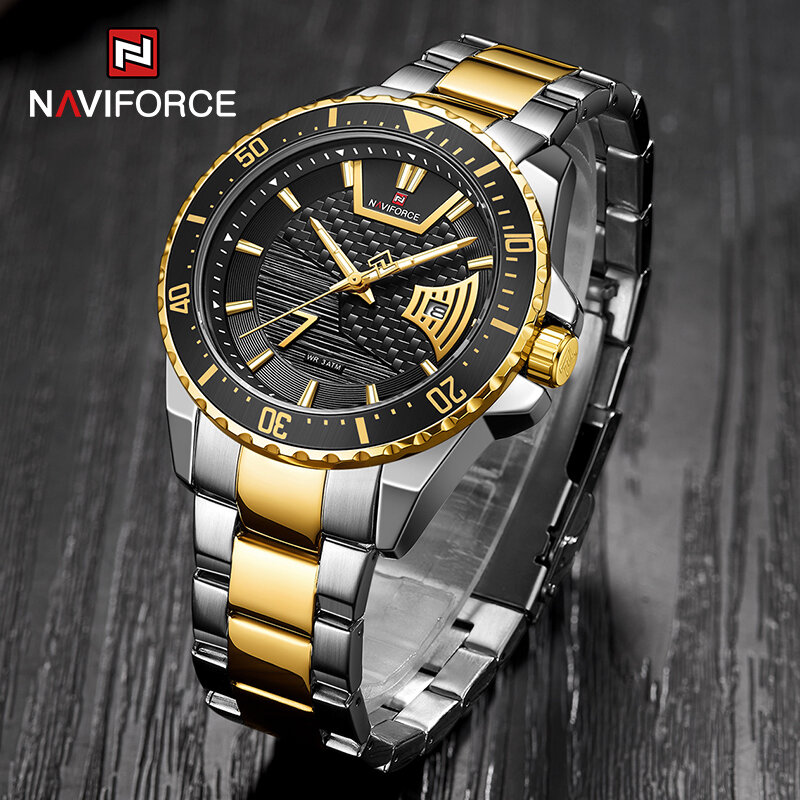 Naviforce Luxe Quartz Horloges Voor Mannen 2022 Nieuwe Mode Goud Klassieke Waterdichte Rvs Polshorloge Mannelijke Klok