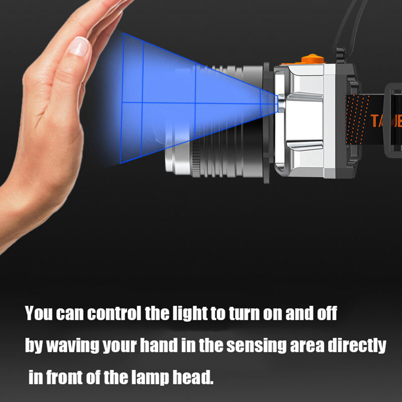 Светодиодный налобный фонарь с аккумулятором и зумом, Портативный индукционный фонарь для рыбалки, уличный фонарь для кемпинга и охоты, фонарь