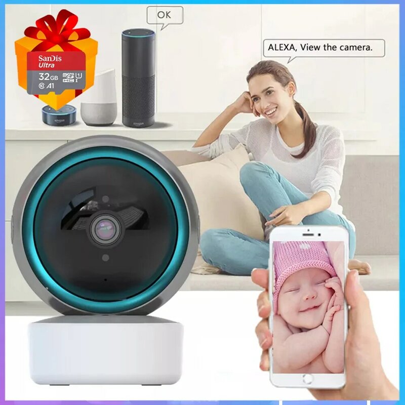 Babá eletrônica tuya smart, câmera para monitorar o bebê, mini câmera ip, visão noturna, 1080p, colorida, wi-fi, cctv