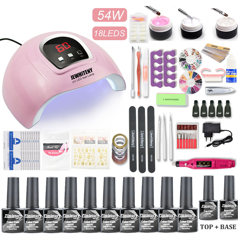 Kit de manucure complet avec vernis-gel, outils et lampe LED à UV 120 W, matériel d'onglerie, ensemble de maquillage, accessoires de beauté, contient 10 vernis à ongles différents
