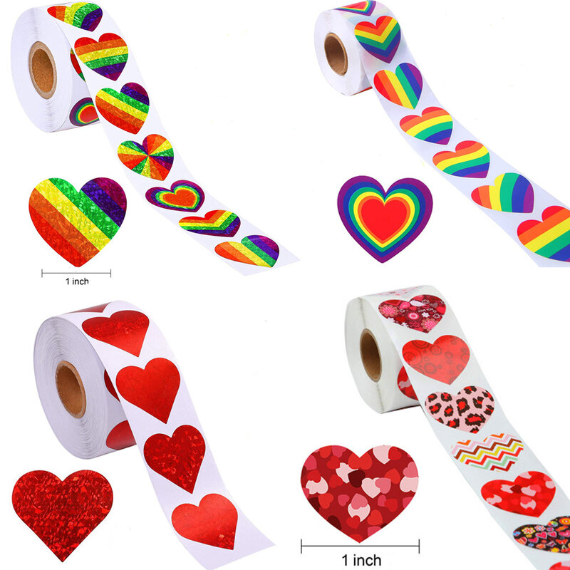 500 Pcs/Roll Love Heart Round Shaped Label Sticker Scrapbooking Seal Labels Birthday Party Supply Adhesive Child Toy Girl Boy