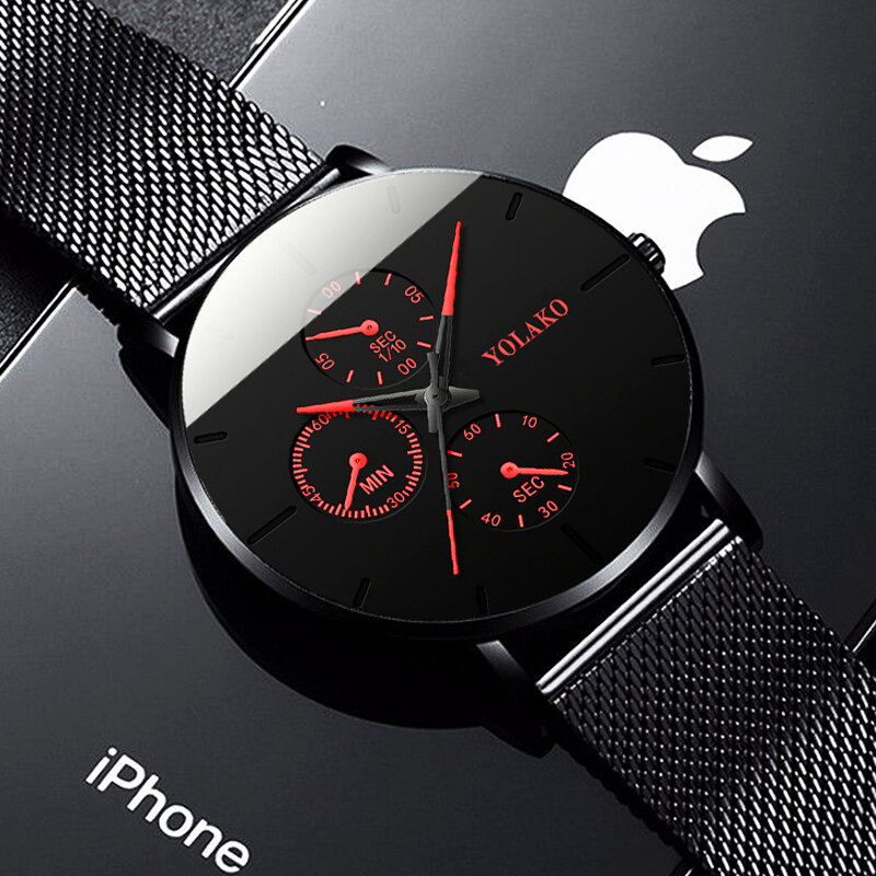 Moda homens negócios preto relógios de luxo aço inoxidável ultra fino malha cinto quartzo masculino relógio de pulso casual clássico masculino