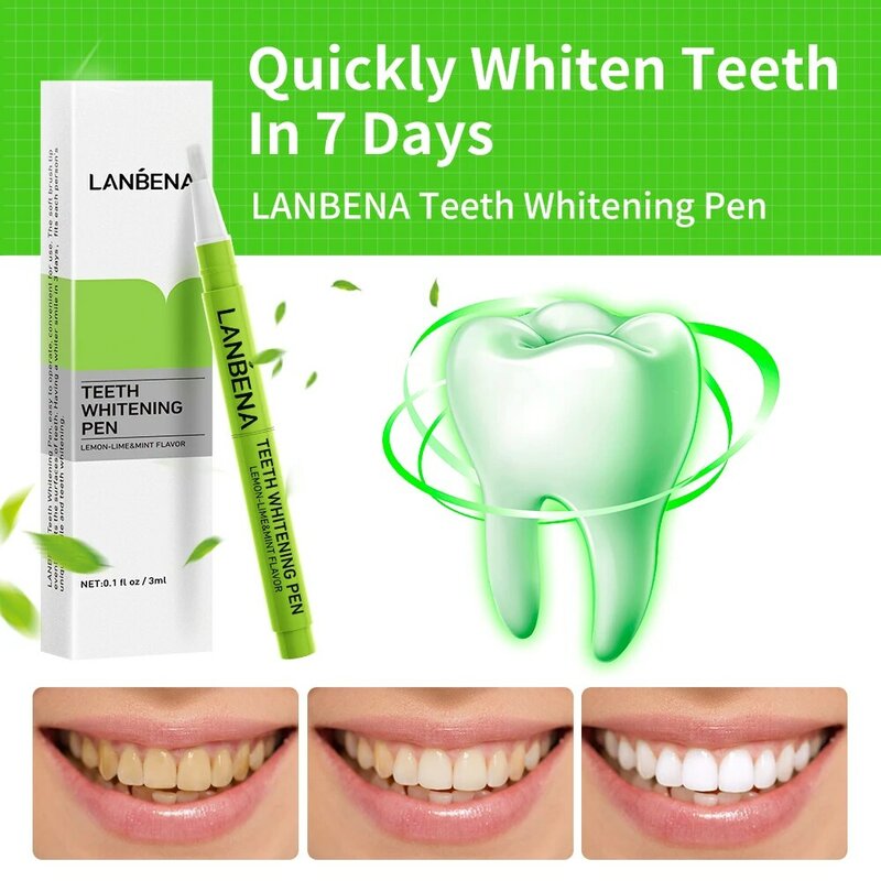 LANBENA – stylo de blanchiment des dents, Gel à l'essence de citron vert, hygiène buccale, élimine les taches de Plaque dentaire, outils de sécurité dentaire