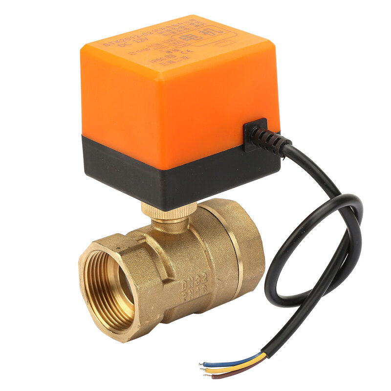 New DC 12V 2 Way 3 Wire Brass Motorized Ball Valve Electrical Valve DN32 G1-1/4 Inch Thread 90 Degree Rotation For Water Gas Oil
