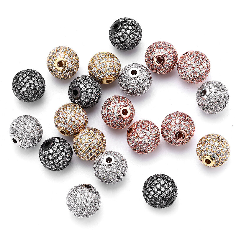 MINHIN 3 pçs/lote 10mm/12mm Luxo Micro Pave Zircon Spacer Beads para a Jóia DIY Rodada Encantos Forma de Bola para A Tomada de Pulseira