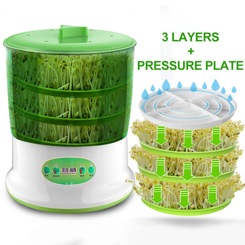 Bean Sprout Machine 2-3 Layers with Pressure Plate Large Capacity Automatic Thermostat Green Plant Seeds Beans Growing Machine
