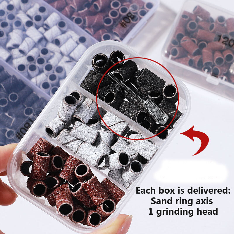 1Box #80 #120 #180 Sanding Bands Zebra Sand Ring Bit Manicure Pedicure Nail Electric Drill Machine  Complimentary Metal Shaft