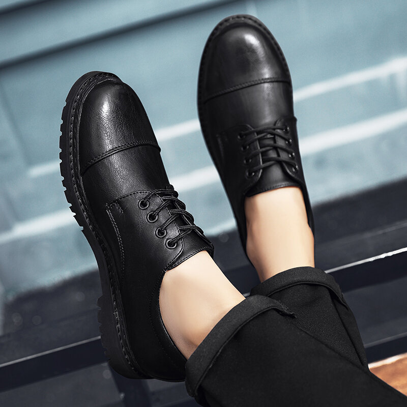 Men's Business shoes lace up Casual Leather Shoes Handmade Breathable Men Soft Bottom black Low-Top Shoes men footwear