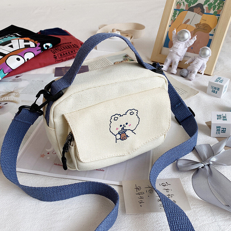 女性のための小さなキャンバスのハンドバッグ,韓国の漫画のプリント,ファッショナブルなミニ電話のショルダーバッグ,2021