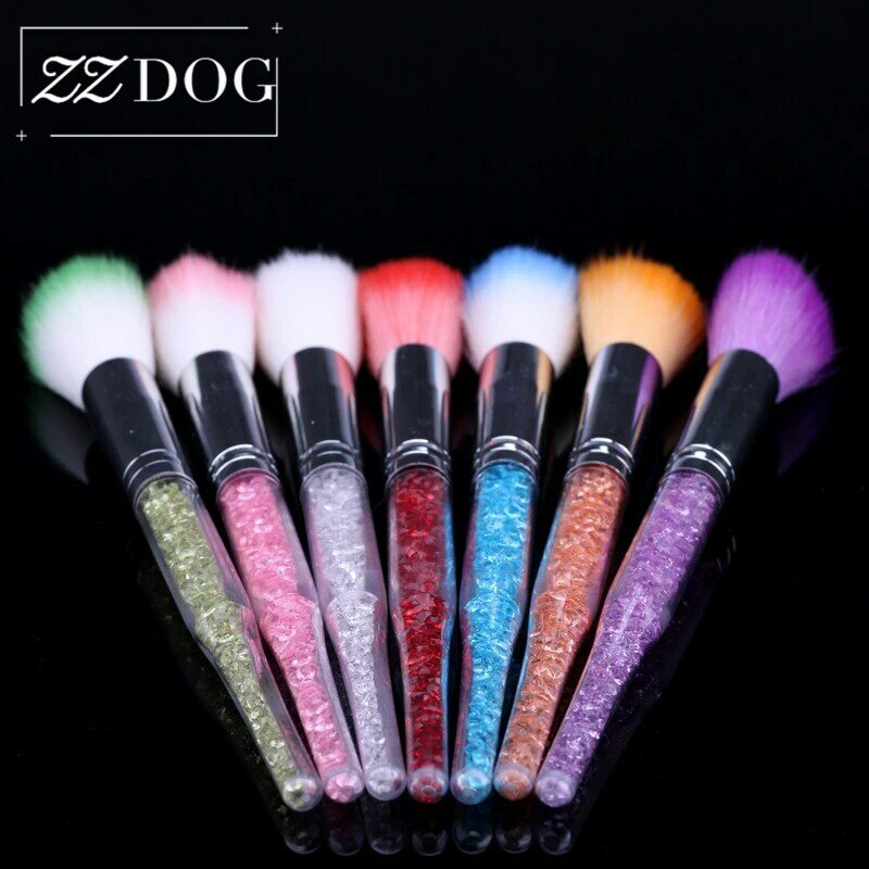 ZZDOG-herramientas cosméticas multifunción para uñas, cepillo para polvo suave, pinceles de maquillaje con rubor, mango de cristal colorido, 1 Uds.