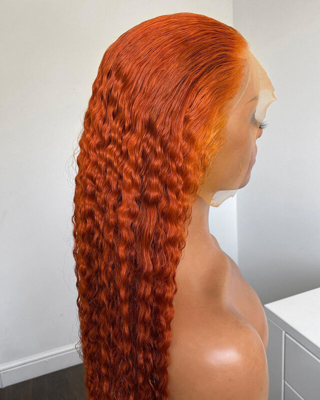 Middle Part Ginger Orange 180% Density 20-26 Inch Long Kinky Curly Synthetic Lace Front Wig For Black Women PrePlucked  BabyHair
