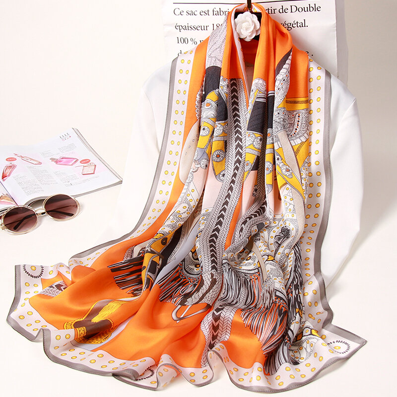 Hangzhou Natural Silk Scarves Shawl Wraps Bufanda 100% Silk Long Scarf Women Headscarf Foulard Femme Print Silk Neck Scarf
