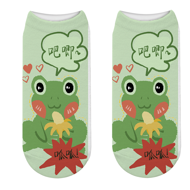 Женские короткие носки, хлопковые носки с лягушками и мультяшными животными, в Корейском стиле, милые носки до лодыжки, кавайные носки