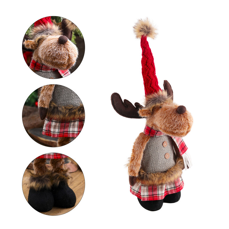 Santa Claus Elk Standing Christmas Tree Decorated With Plush Toy Figures Presents Lovely  Exquisite