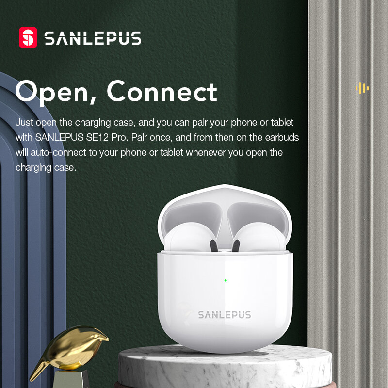 SANLEPUS-TWS 이어폰 블루투스 무선 헤드폰, 스포츠 헤드셋, HiFi 스테레오, 게임용 이어버드, 아이폰, 안드로이드, 샤오미 아너