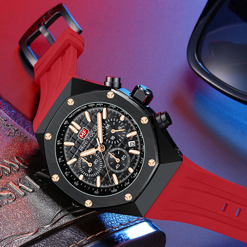 MINI FOCUS Chic Sport Men Watch kwarcowy z chronografem kalendarz zegarki Casual Fashion pasek silikonowy męski zegar relogio masculino