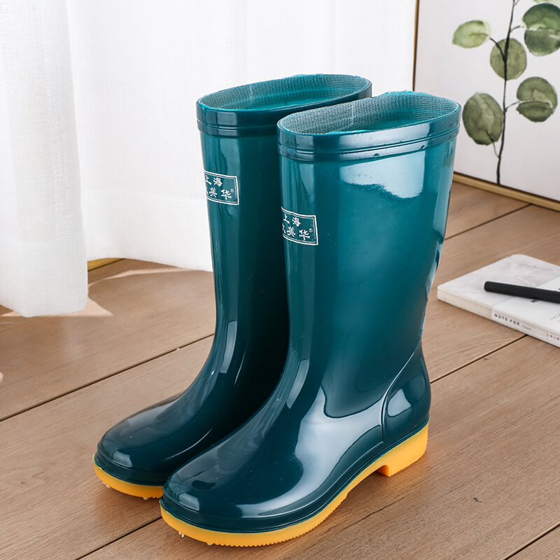 Women Mid-Calf Rain Boot Ladies Waterproof Rubber Knee High Boots Outdoor Shoes Female Winter Fur Warm High Quality Rain Boots