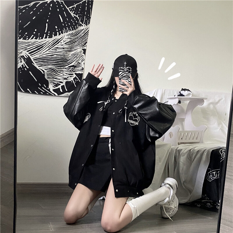 Новинка весна-осень 2022 Корейская версия универсальная бейсбольная куртка в стиле Instagram свободная Черная Куртка женская мода