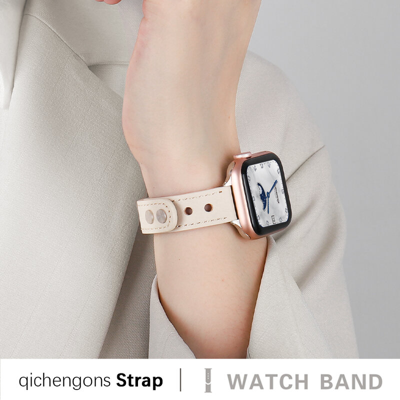 Correa de cuero de alta calidad para Apple watch, 38mm, 42mm, serie SE 7654321 para iwatch, 40mm, 44mm, pulsera de reloj inteligente femenino